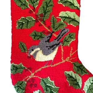 NWT Vintage Christmas Needlepoint Stocking Bird Holly Holiday Yarn Gottschalks